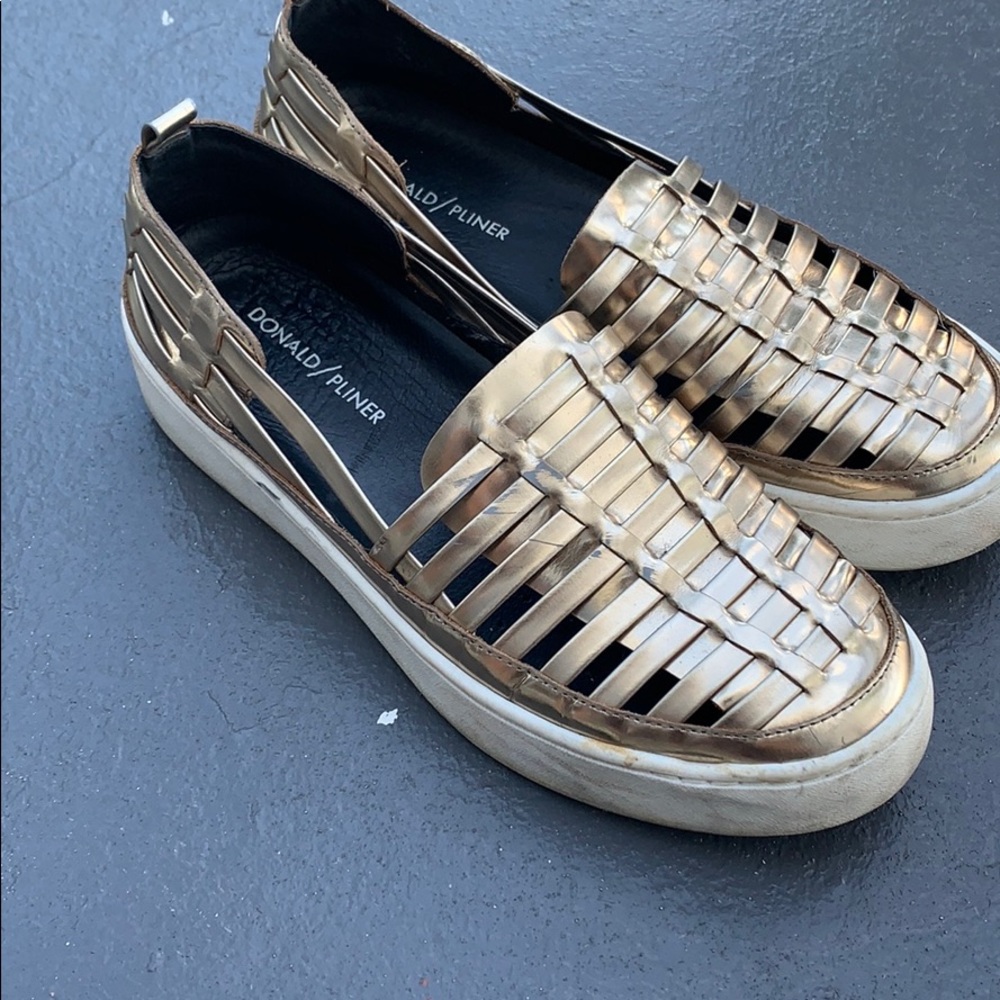 Donald Pliner Gold Woven Slip Ons